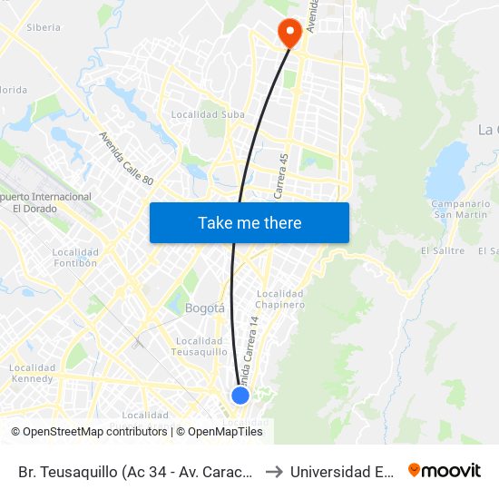 Br. Teusaquillo (Ac 34 - Av. Caracas) to Universidad Ecci map