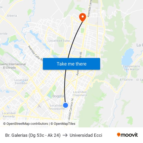 Br. Galerías (Dg 53c - Ak 24) to Universidad Ecci map