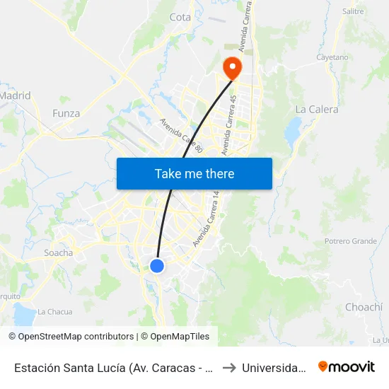 Estación Santa Lucía (Av. Caracas - Dg 45c Sur) to Universidad Ecci map
