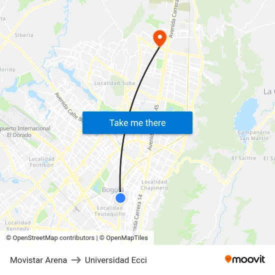 Movistar Arena to Universidad Ecci map
