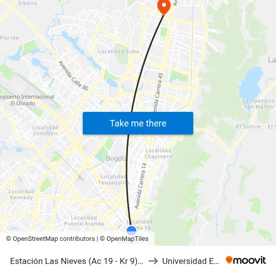 Estación Las Nieves (Ac 19 - Kr 9) (B) to Universidad Ecci map