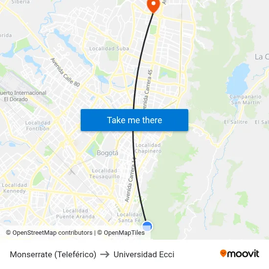 Monserrate (Teleférico) to Universidad Ecci map