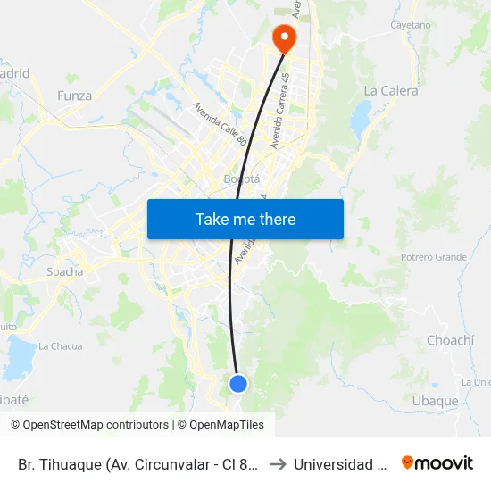 Br. Tihuaque (Av. Circunvalar - Cl 87 Sur) to Universidad Ecci map