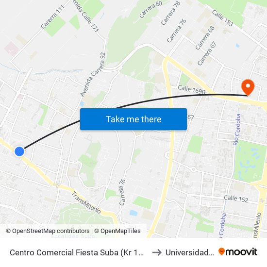 Centro Comercial Fiesta Suba (Kr 101 - Cl 147) to Universidad Ecci map