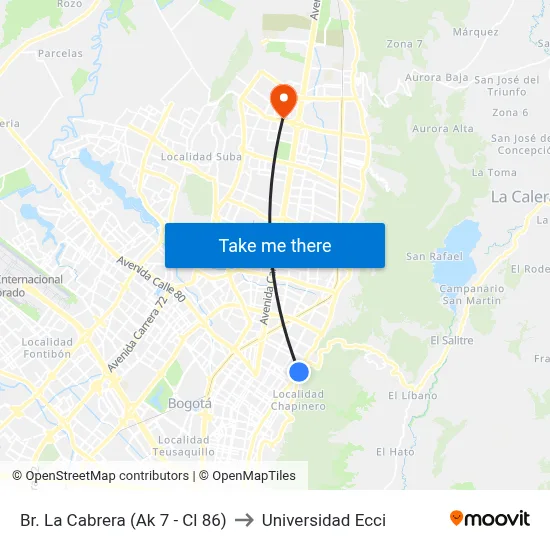 Br. La Cabrera (Ak 7 - Cl 86) to Universidad Ecci map
