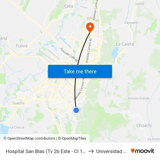 Hospital San Blas (Tv 2b Este - Cl 17 Sur) to Universidad Ecci map