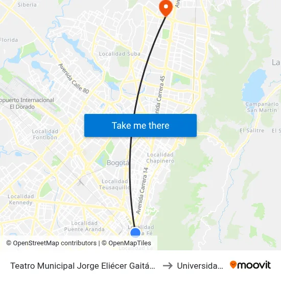 Teatro Municipal Jorge Eliécer Gaitán (Kr 9 - Cl 22) to Universidad Ecci map