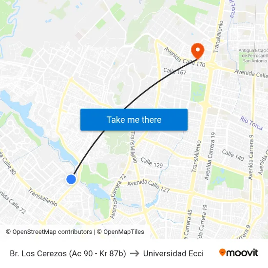 Br. Los Cerezos (Ac 90 - Kr 87b) to Universidad Ecci map