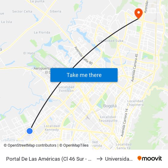 Portal De Las Américas (Cl 46 Sur - Av. C. De Cali) to Universidad Ecci map