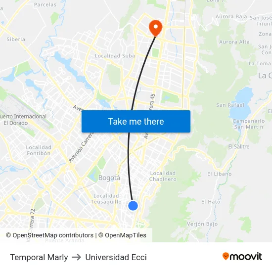 Temporal Marly to Universidad Ecci map