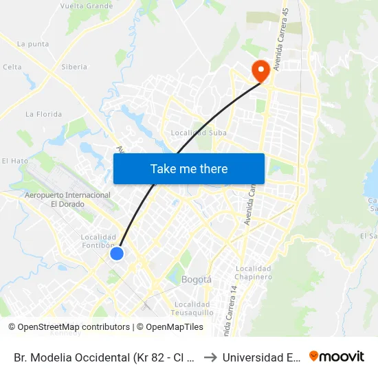 Br. Modelia Occidental (Kr 82 - Cl 23f) to Universidad Ecci map