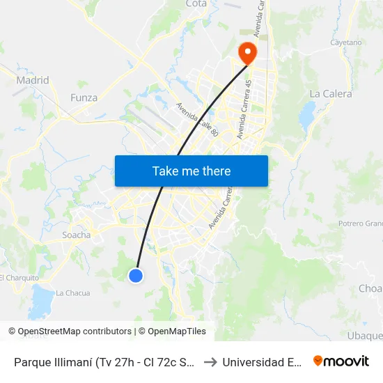 Parque Illimaní (Tv 27h - Cl 72c Sur) to Universidad Ecci map