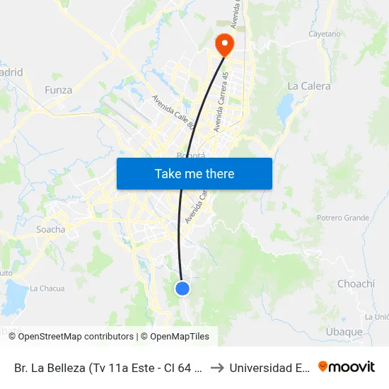 Br. La Belleza (Tv 11a Este - Cl 64 Sur) to Universidad Ecci map