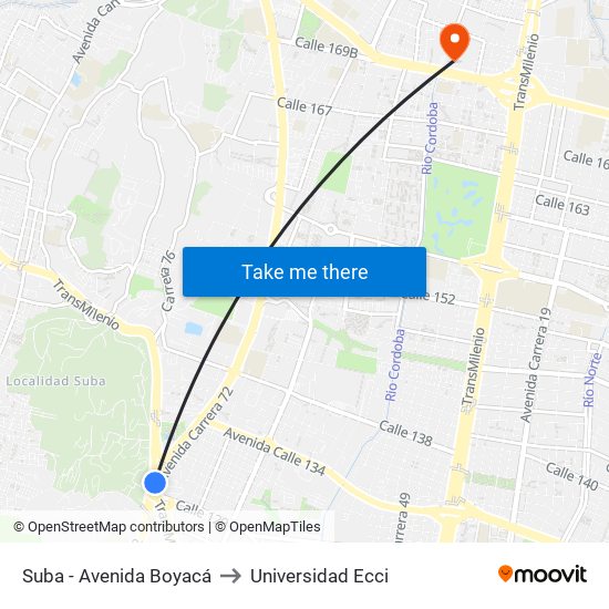 Suba - Avenida Boyacá to Universidad Ecci map