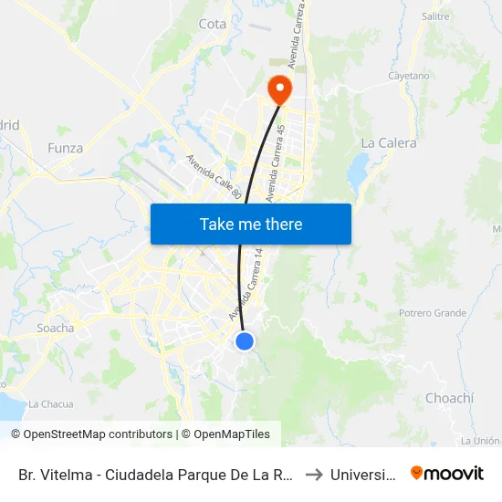 Br. Vitelma - Ciudadela Parque De La Roca (Kr 8 Este - Cl 6f Sur) to Universidad Ecci map
