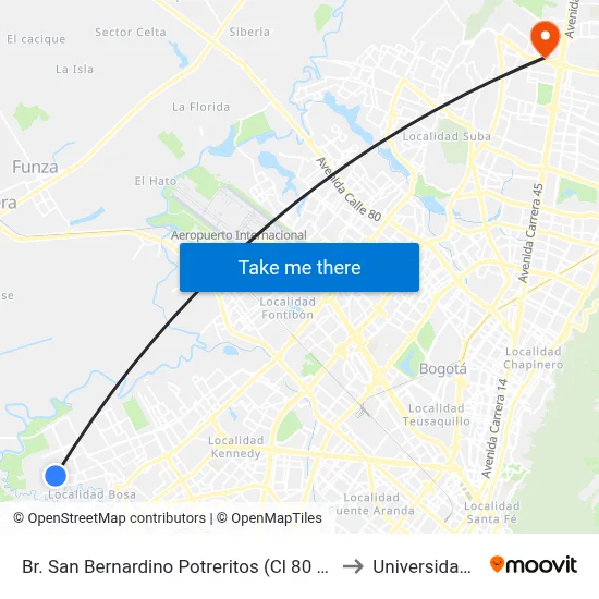 Br. San Bernardino Potreritos (Cl 80 Sur - Kr 88j) to Universidad Ecci map