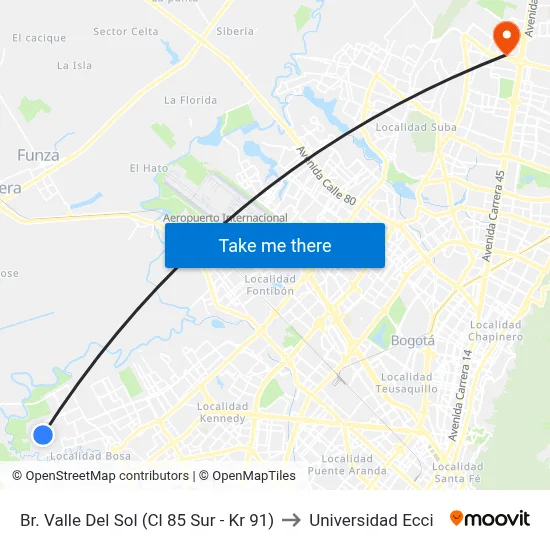 Br. Valle Del Sol (Cl 85 Sur - Kr 91) to Universidad Ecci map