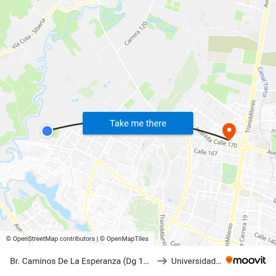 Br. Caminos De La Esperanza (Dg 149 - Tv 142) to Universidad Ecci map