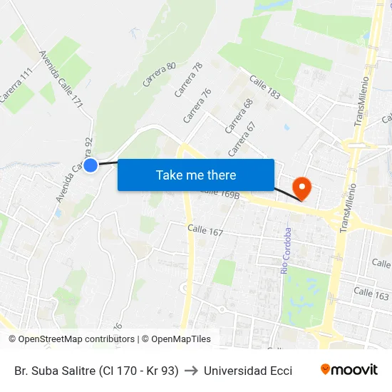 Br. Suba Salitre (Cl 170 - Kr 93) to Universidad Ecci map