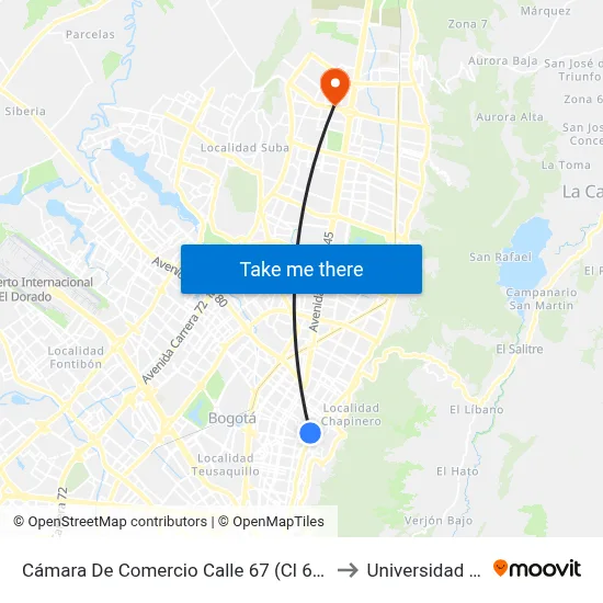 Cámara De Comercio Calle 67 (Cl 67 - Kr 8) to Universidad Ecci map