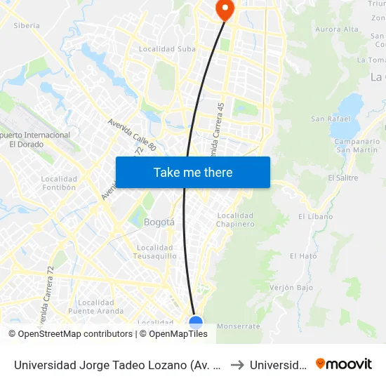 Universidad Jorge Tadeo Lozano (Av. Circunvalar - Cl 23b) to Universidad Ecci map