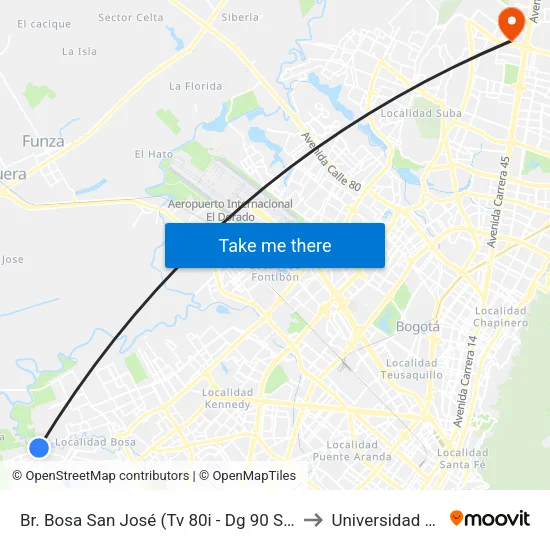 Br. Bosa San José (Tv 80i - Dg 90 Sur) (A) to Universidad Ecci map