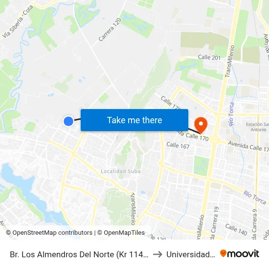 Br. Los Almendros Del Norte (Kr 114 - Cl 152d) to Universidad Ecci map