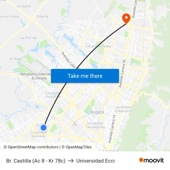 Br. Castilla (Ac 8 - Kr 78c) to Universidad Ecci map