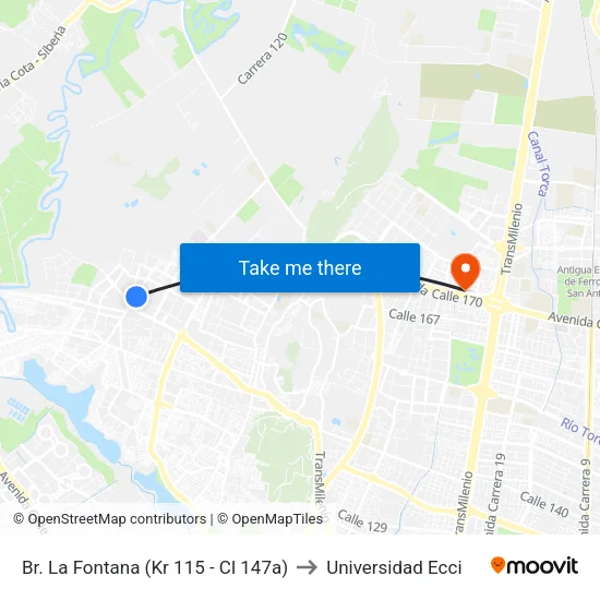 Br. La Fontana (Kr 115 - Cl 147a) to Universidad Ecci map