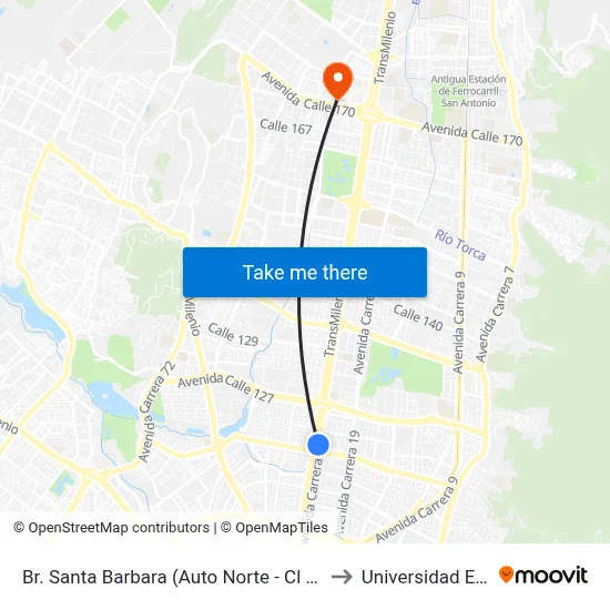 Br. Santa Barbara (Auto Norte - Cl 116) to Universidad Ecci map