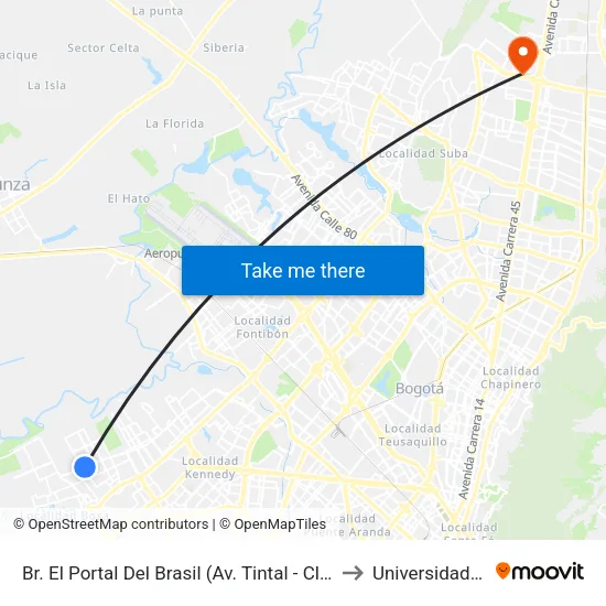 Br. El Portal Del Brasil (Av. Tintal - Cl 54g Sur) to Universidad Ecci map