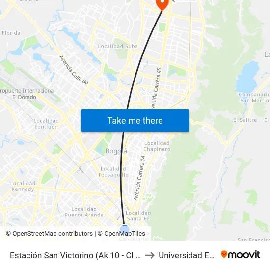 Estación San Victorino (Ak 10 - Cl 12) to Universidad Ecci map