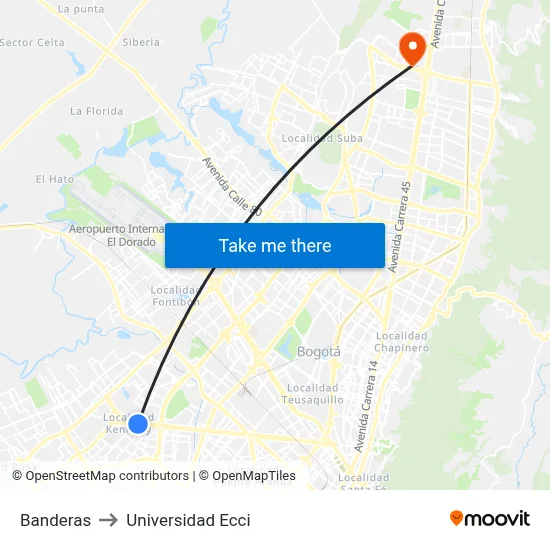 Banderas to Universidad Ecci map