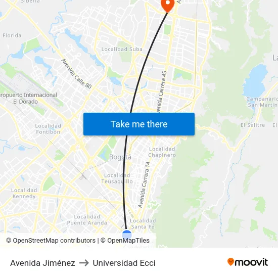 Avenida Jiménez to Universidad Ecci map