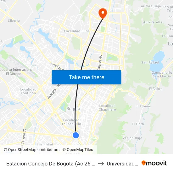 Estación Concejo De Bogotá (Ac 26 - Av. Nqs) to Universidad Ecci map