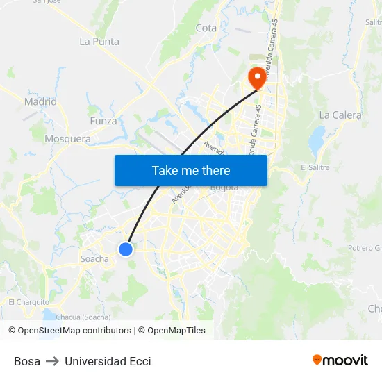 Bosa to Universidad Ecci map