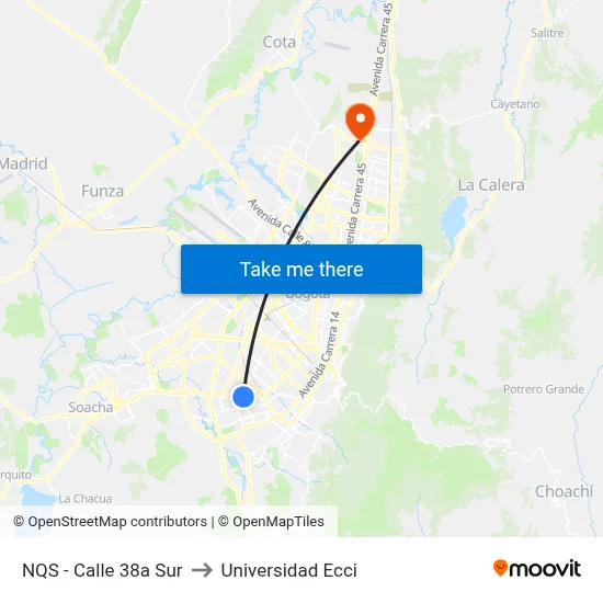 NQS - Calle 38a Sur to Universidad Ecci map