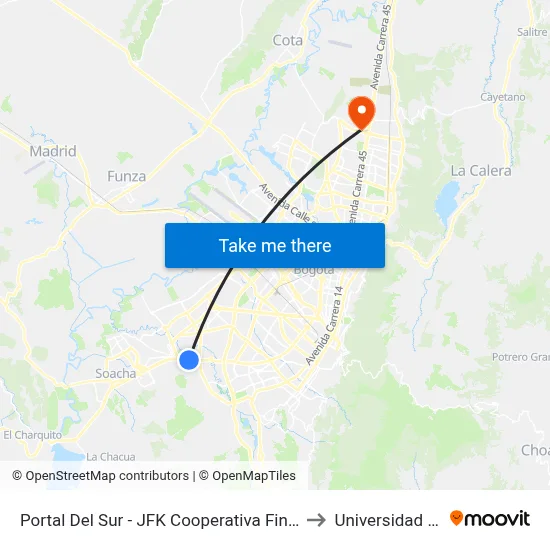 Portal Del Sur - JFK Cooperativa Financiera to Universidad Ecci map