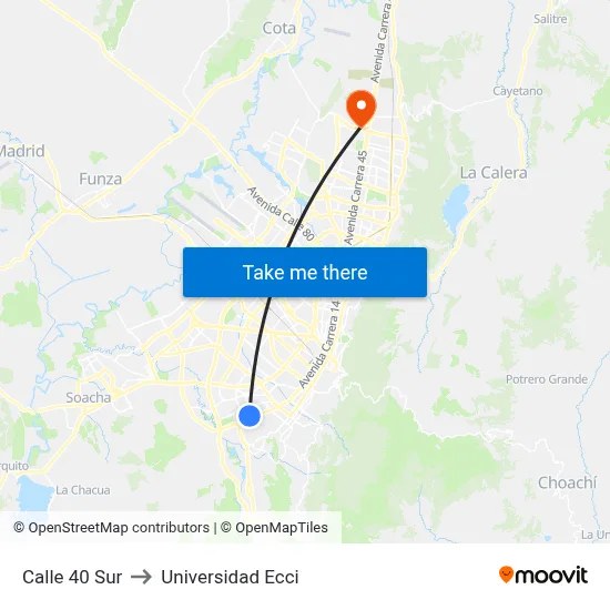 Calle 40 Sur to Universidad Ecci map
