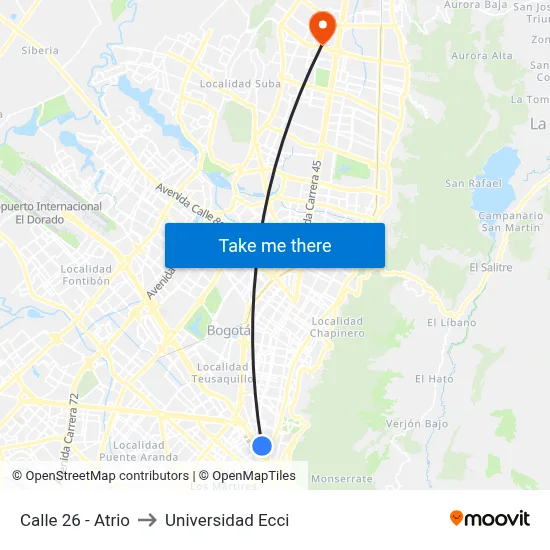 Calle 26 - Atrio to Universidad Ecci map