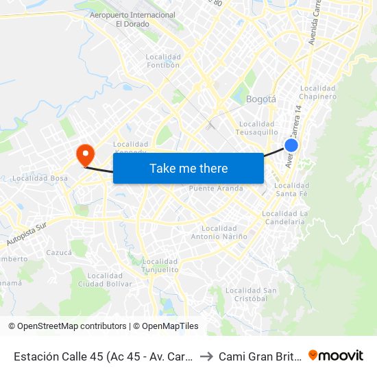 Estación Calle 45 (Ac 45 - Av. Caracas) to Cami Gran Britalia map