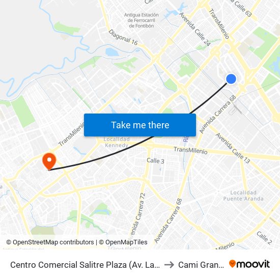 Centro Comercial Salitre Plaza (Av. La Esperanza - Kr 68b) to Cami Gran Britalia map