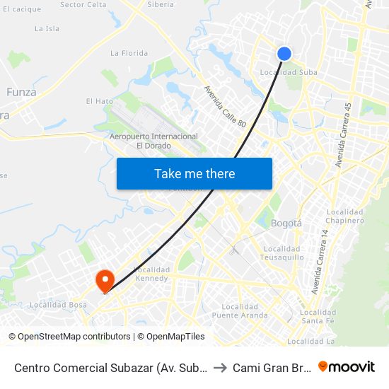 Centro Comercial Subazar (Av. Suba - Kr 91) to Cami Gran Britalia map
