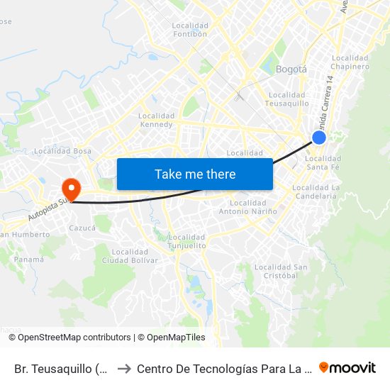 Br. Teusaquillo (Ac 34 - Av. Caracas) to Centro De Tecnologías Para La Construcción Y La Madera (Sena) map