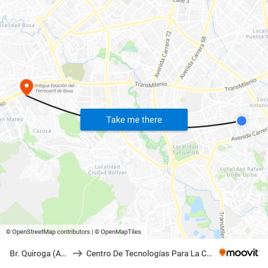 Br. Quiroga (Ak 24 - Cl 31 Sur) to Centro De Tecnologías Para La Construcción Y La Madera (Sena) map