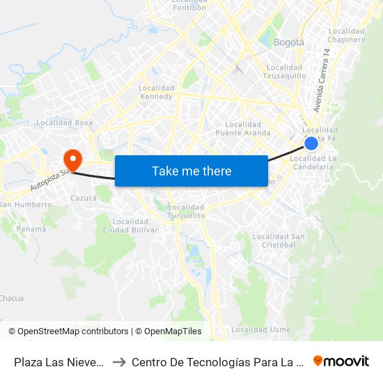 Plaza Las Nieves (Ac 19 - Kr 9) (A) to Centro De Tecnologías Para La Construcción Y La Madera (Sena) map