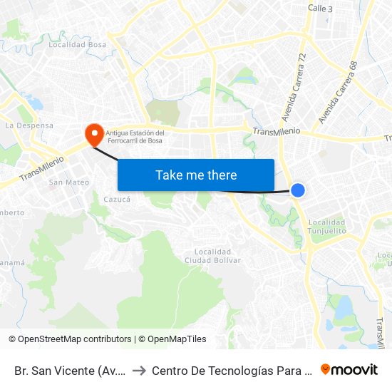 Br. San Vicente (Av. J. Gaitán C. - Av. Boyacá) to Centro De Tecnologías Para La Construcción Y La Madera (Sena) map