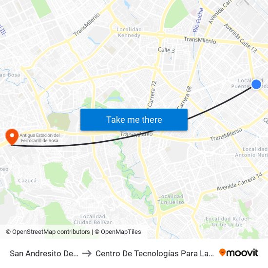 San Andresito De La 38 (Ac 6 - Kr 38) to Centro De Tecnologías Para La Construcción Y La Madera (Sena) map