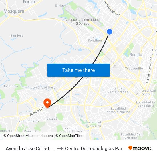 Avenida José Celestino Mutis (Av. C. De Cali - Ac 63) to Centro De Tecnologías Para La Construcción Y La Madera (Sena) map