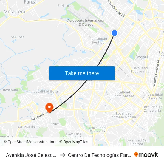 Avenida José Celestino Mutis (Av. C. De Cali - Ac 63) to Centro De Tecnologías Para La Construcción Y La Madera (Sena) map